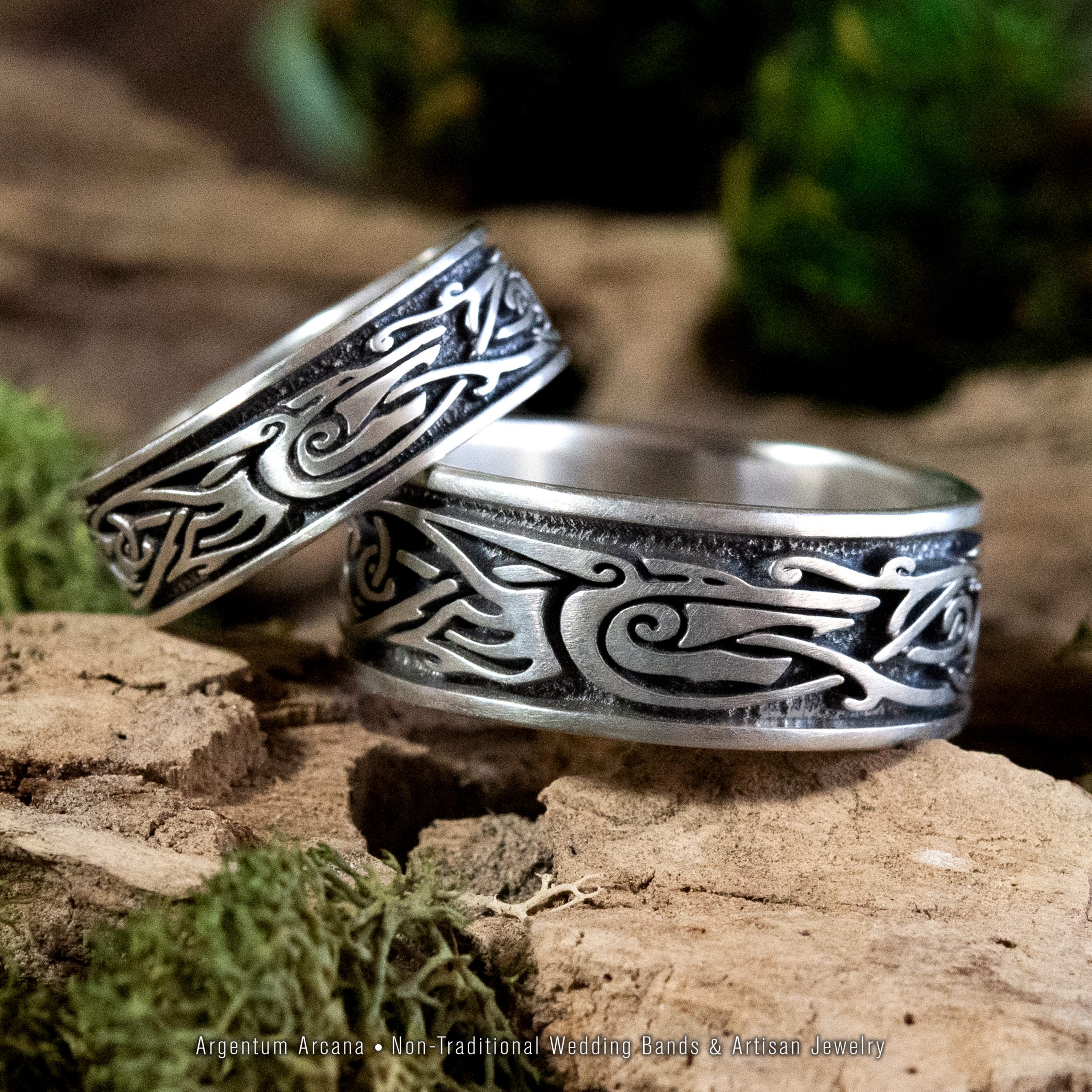 Non-Traditional Wedding Rings | his and hers | Viking wolf design