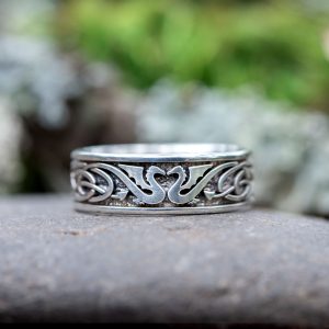 Silver Celtic Dragon Ring with Intertwining Celtic Knot Tails