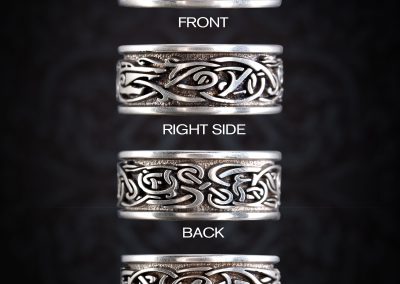 Detail of Non-Traditional Man's Wedding Ring showing Viking Wolf Design for each side